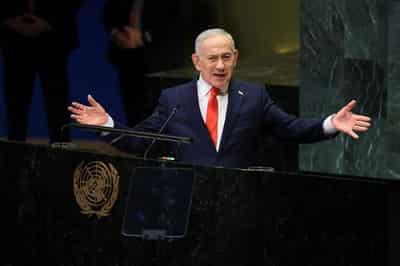 Image for At UN, Netanyahu defends Israel as delegates walk out