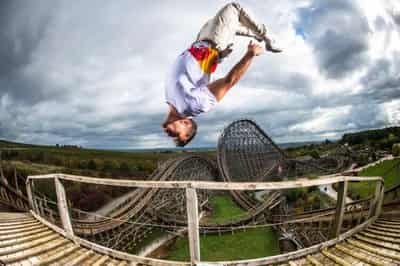 Image for Freerunner Jason Paul takes a wild ride on a wooden roller coaster
