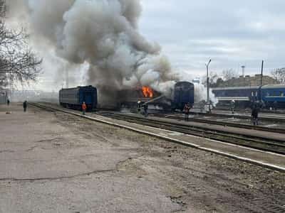 Image for Russian drone hits empty passenger train in Ukraine's south, deputy PM says