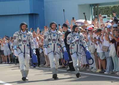 Image for Russia sends American and two cosmonauts to space station with rare NASA chief visit