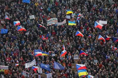 Image for Czechs rally in country's largest anti-government protest since 2019