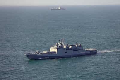 Image for Sailors on a Russian frigate fired warning shots at a yacht in the Channel, UK's Sky News reports