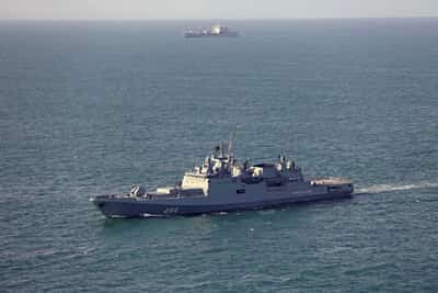 Image for Sailors on a Russian frigate fired warning shots at a yacht in the Channel, UK's Sky News reports