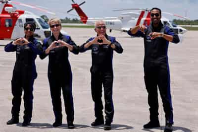 Image for Private astronaut crew, including first Arab woman in orbit, returns from space station