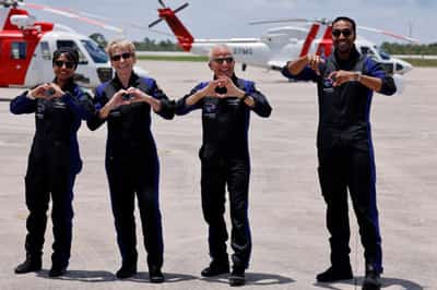 Image for Private astronaut crew, including first Arab woman in orbit, returns from space station