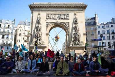 Image for Climate change protesters block central Paris square to protest election choices