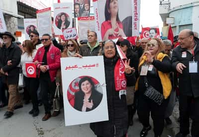 Image for Tunisians protest against Saied over arrests and economic strain