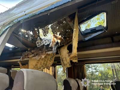 Image for Russian drones hit Ukrainian bus and train, killing five, officials say
