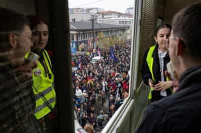 Image for Serbia's students protest against university pressure after railway station tragedy