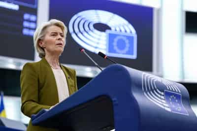 Image for EU executive floats idea of reparations loan for Ukraine, based on frozen Russian assets