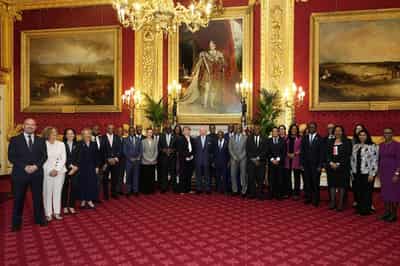 Image for King Charles photo with Caribbean officials under portrait of slavery-enriched monarch sparks criticism