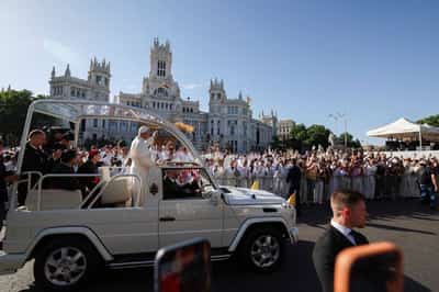 Image for Hundreds of thousands line Madrid streets to see Pope Leo