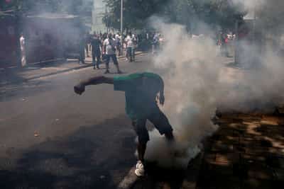 Image for Albanian police use teargas to disperse anti-graft demonstrators