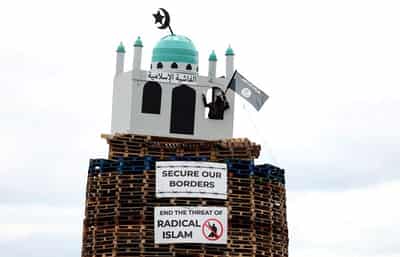 Image for Replica of mosque on bonfire in Northern Ireland condemned as 'sickening'