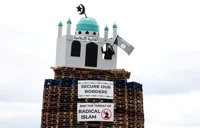 Image for Replica of mosque on bonfire in Northern Ireland condemned as 'sickening'