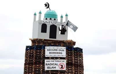 Image for Replica of mosque on bonfire in Northern Ireland condemned as 'sickening'