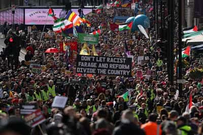 Image for Protesters march in London to oppose the rise of political right