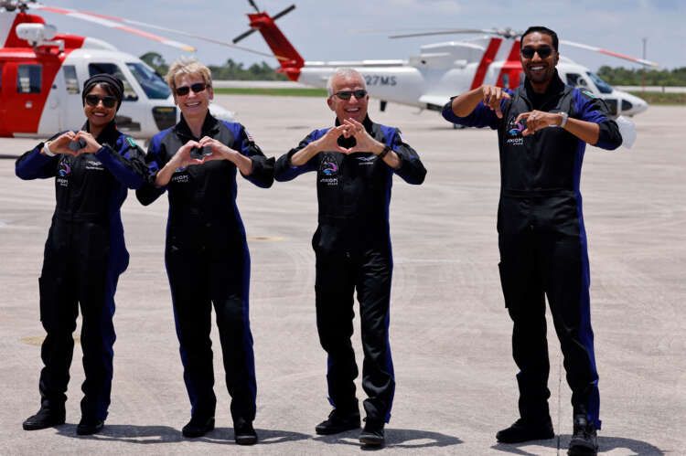 Image for Private astronaut crew, including first Arab woman in orbit, returns from space station